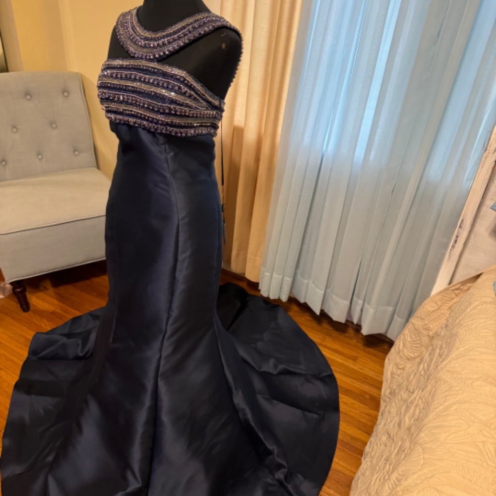 Stella Couture Beaded Evening Dress -Navy -Size 8 NWT - Picture 4 of 9